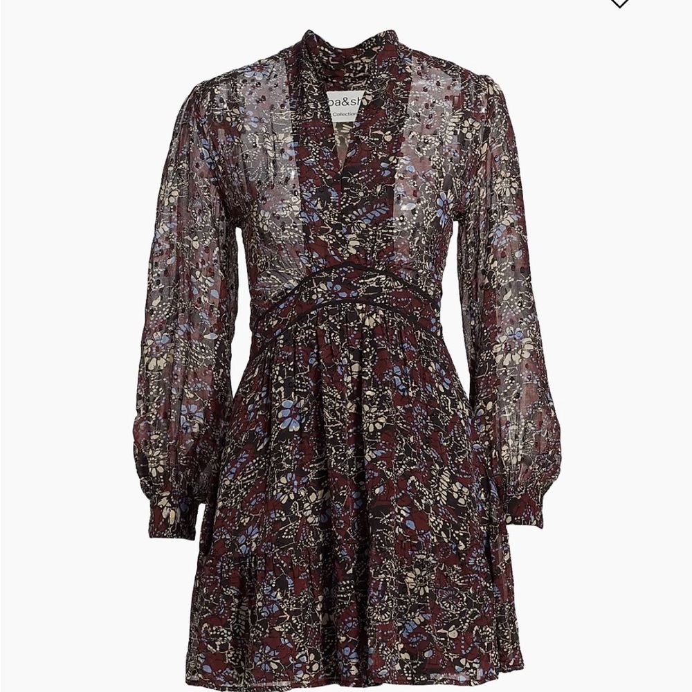 ba&sh Long Sleeve Dress - Burgundy and Blue Floral